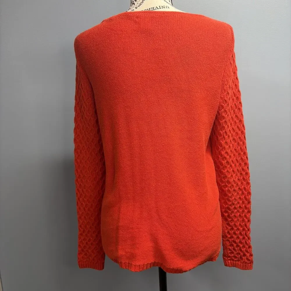 J. Crew Orange Cable Knit Sweater - Long SLV - 100% Cotton - Women’s Size Small